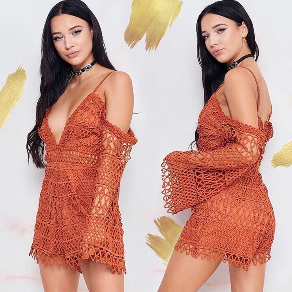 Burnt Orange Crochet Romper